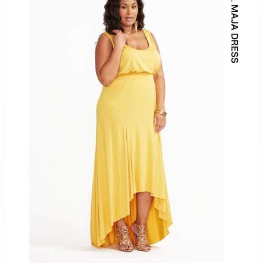 NWT Gorgeous Maxi High Low Summer Dress / White Label Yellow Silk Cotton 1X